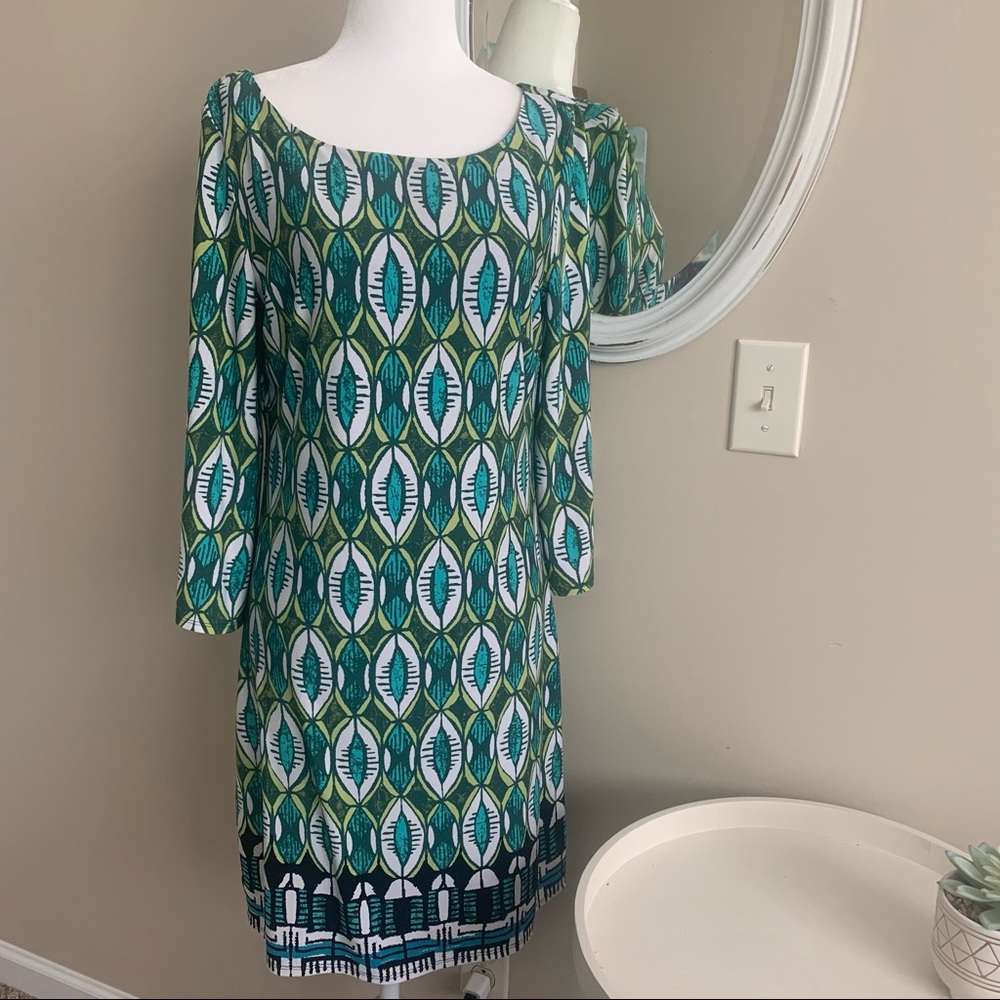 Laundry by Shelli Segal Long Sleeve Green Geometric Dress Sz S